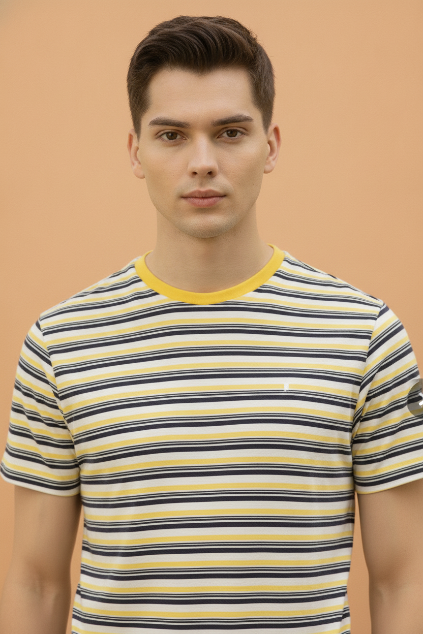 Mens Premium Cotton Striped Half Sleeve Crew Neck T-Shirts