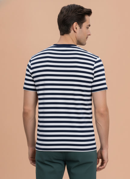 Mens Premium Cotton Striped Half Sleeve Crew Neck T-Shirts