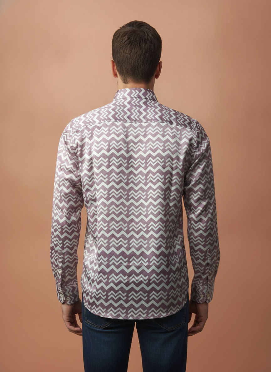 Men'S Poly Satin Lycra Mauve Digital Printed Shirt