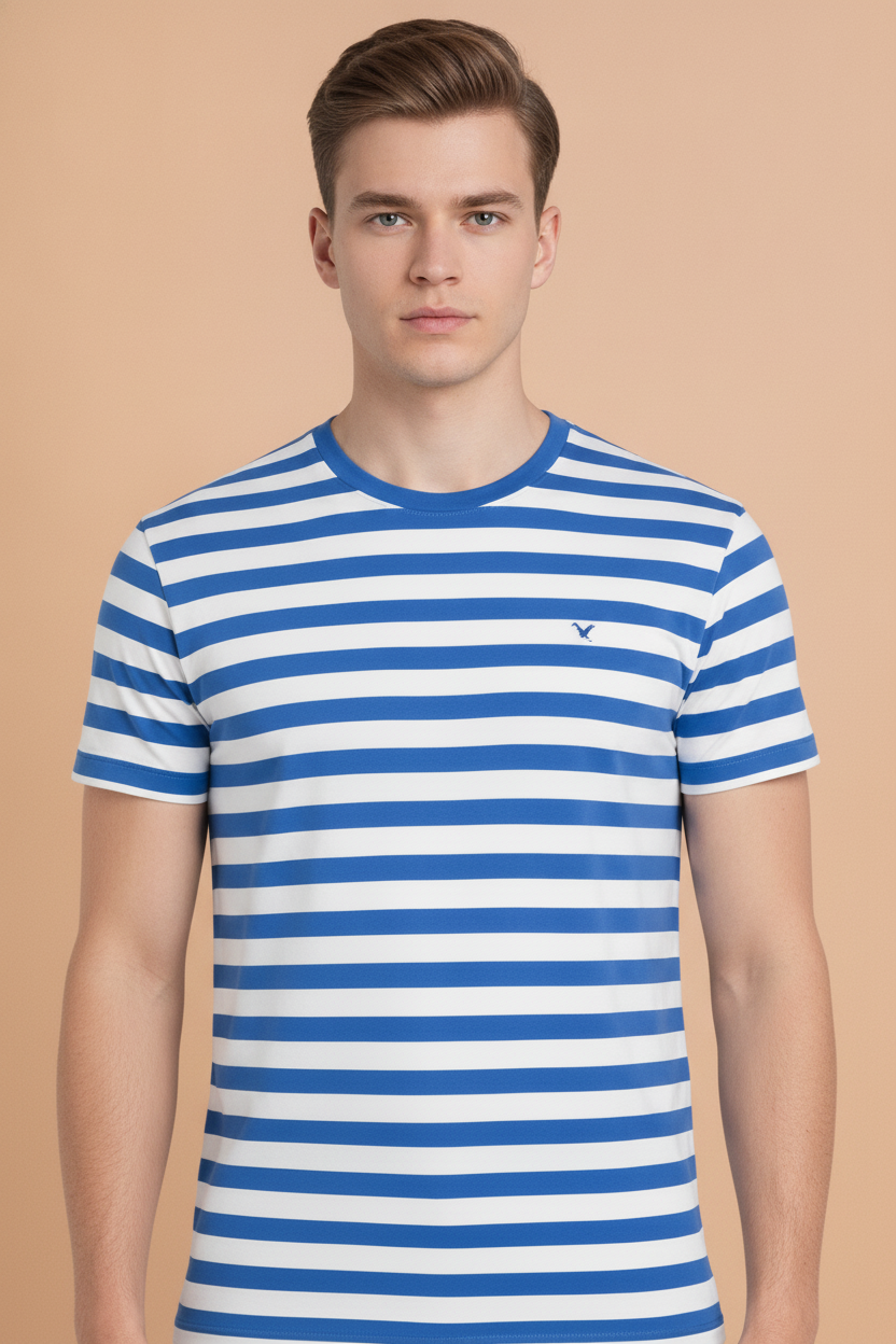 Mens Premium Cotton Striped Half Sleeve Crew Neck T-Shirts