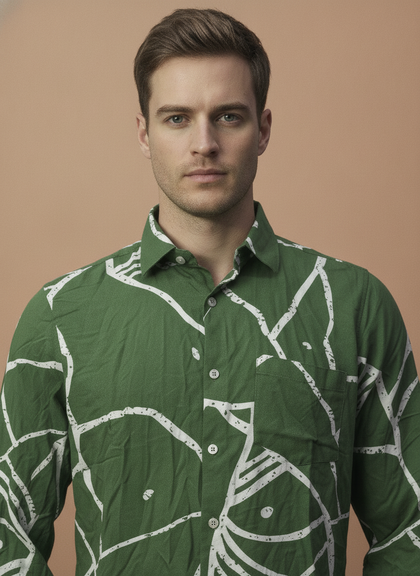 Men'S Premium Rayon Shirt With Jungle Print In Full Sleeve And Black Color