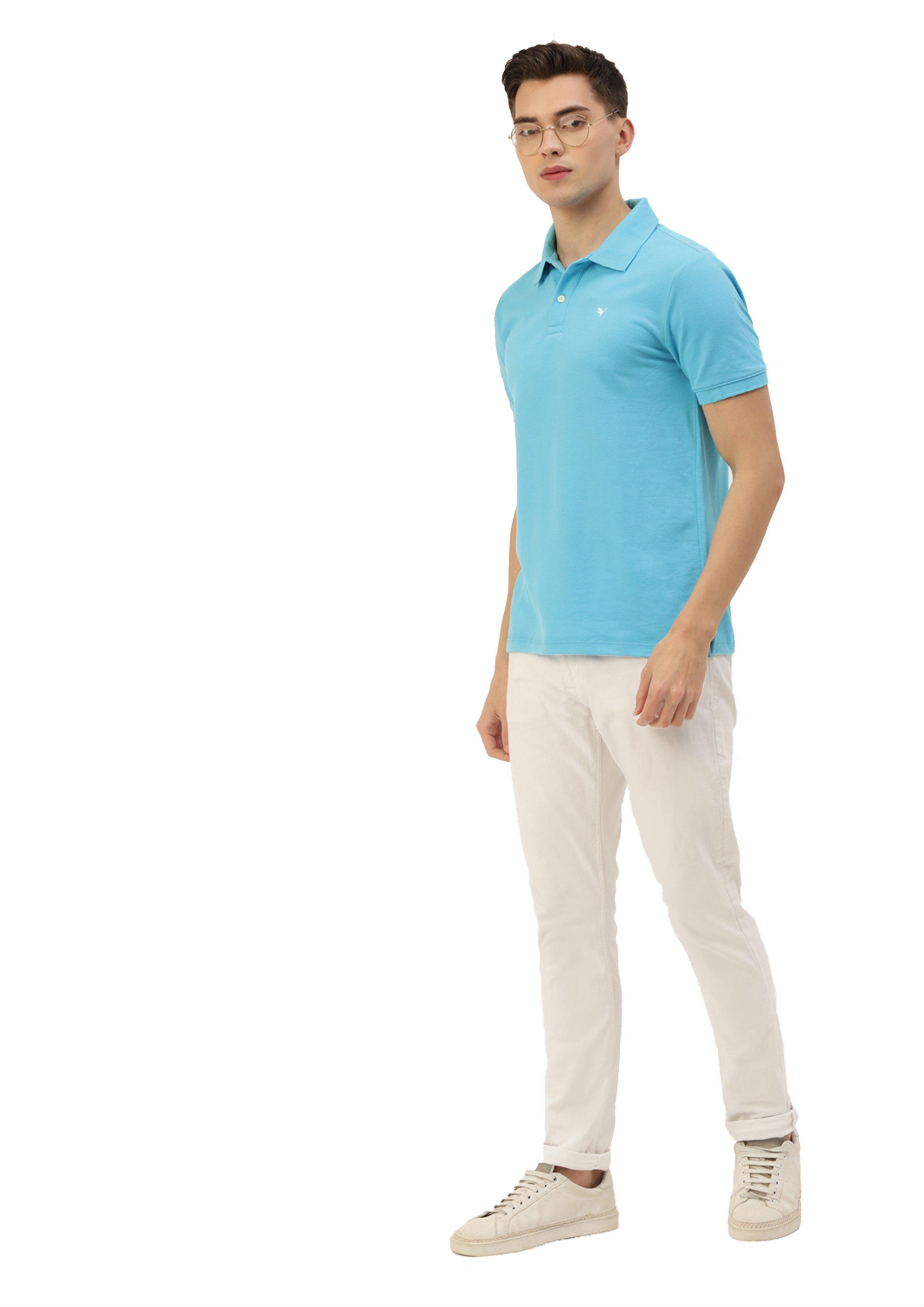 Premium Blue Cotton Striped Half Sleeve Polo