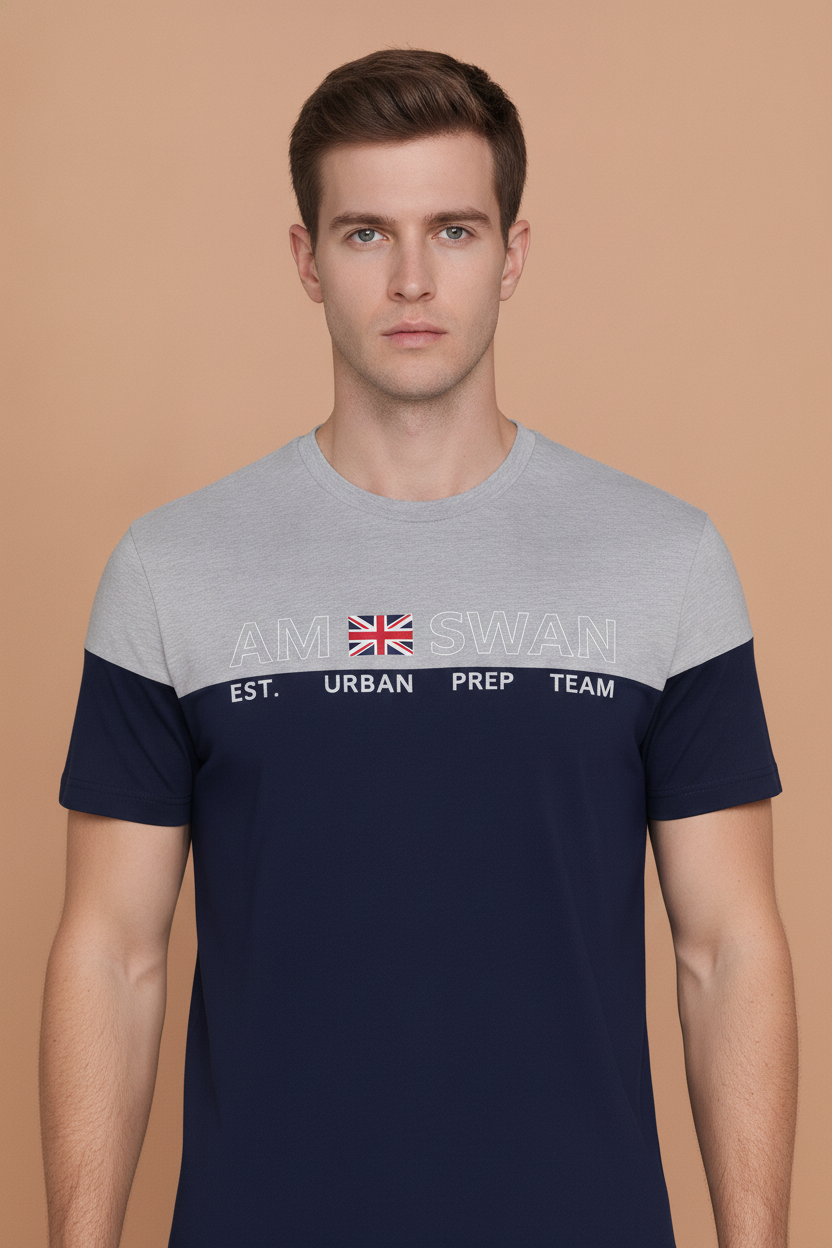 Mens Premium Cotton Colourblock Printed Half Sleeve Crew Neck T-Shirts