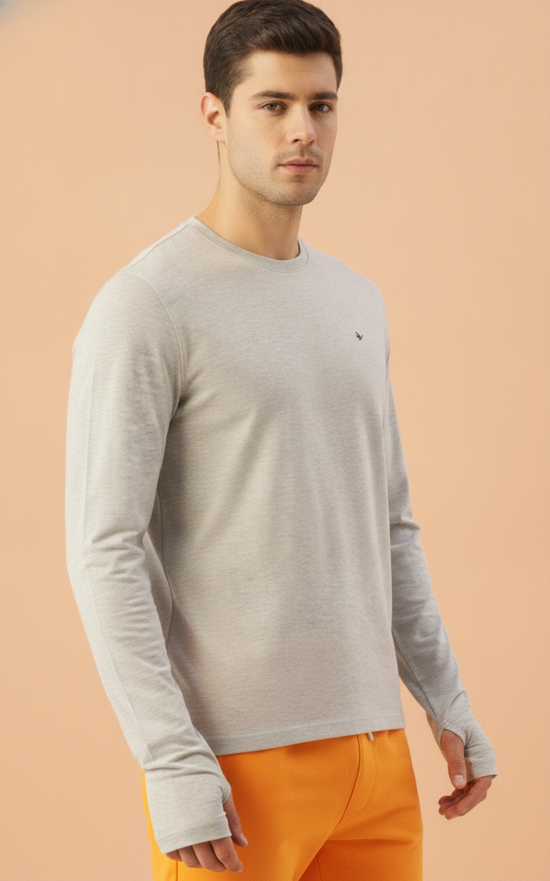 Mens Cotton Rich Solid Full Sleeve Crew Neck T-Shirts