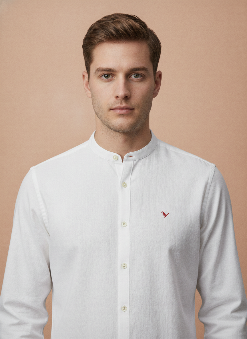 Amswan Premium Men'S Crinkle Cotton Shirt - Mandarin Collar, Long Sleeves