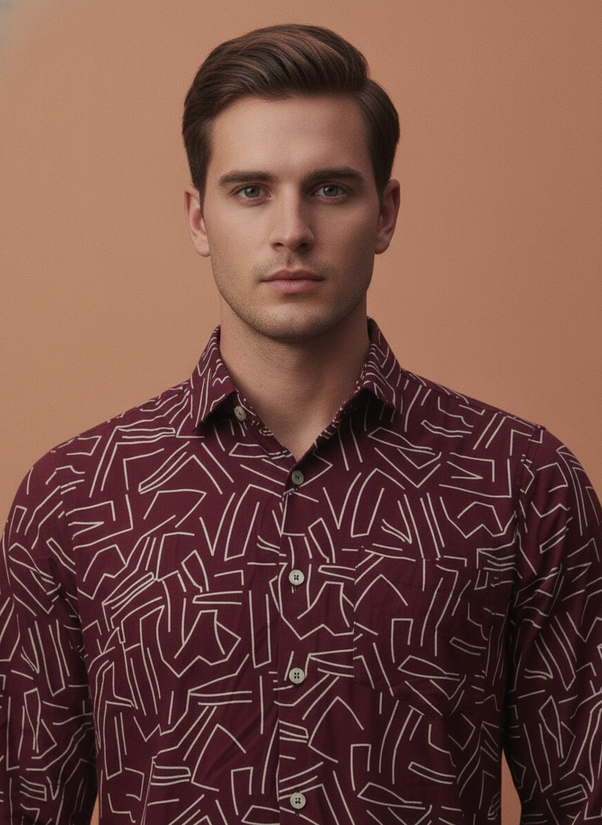 Premium Rayon Shirt For Men With Spread Collar And Smart Fit In Self Design