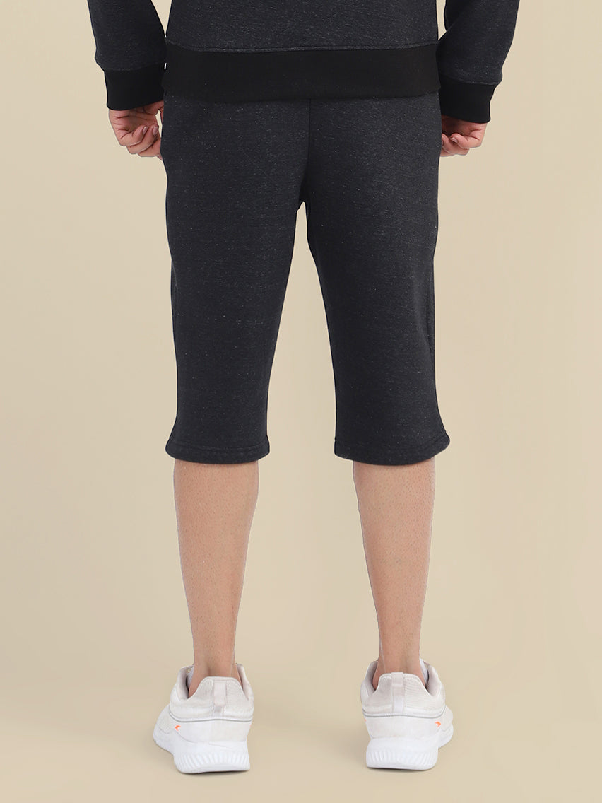 Mens Black Cotton Fleece Winter Shorts