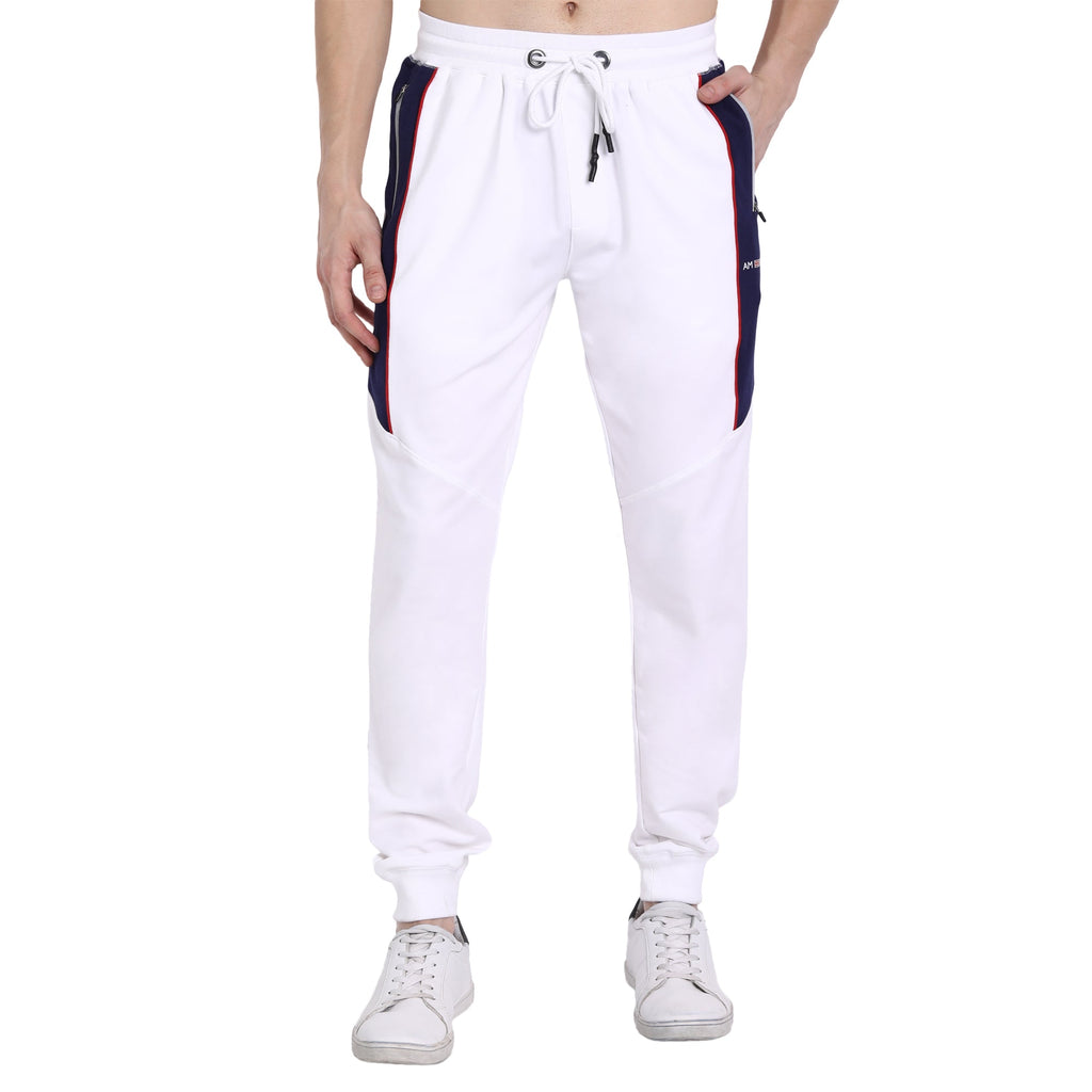 Mens Cotton Rich Lycra With Contrast Panel Printed Track Pants