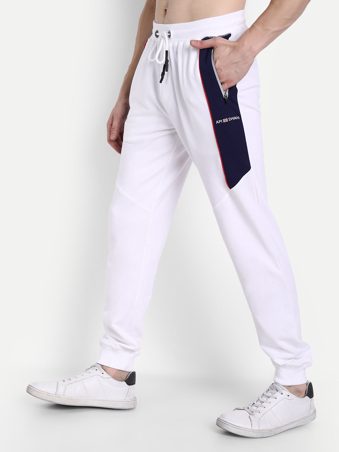Mens Cotton Rich Lycra With Contrast Panel Printed Track Pants