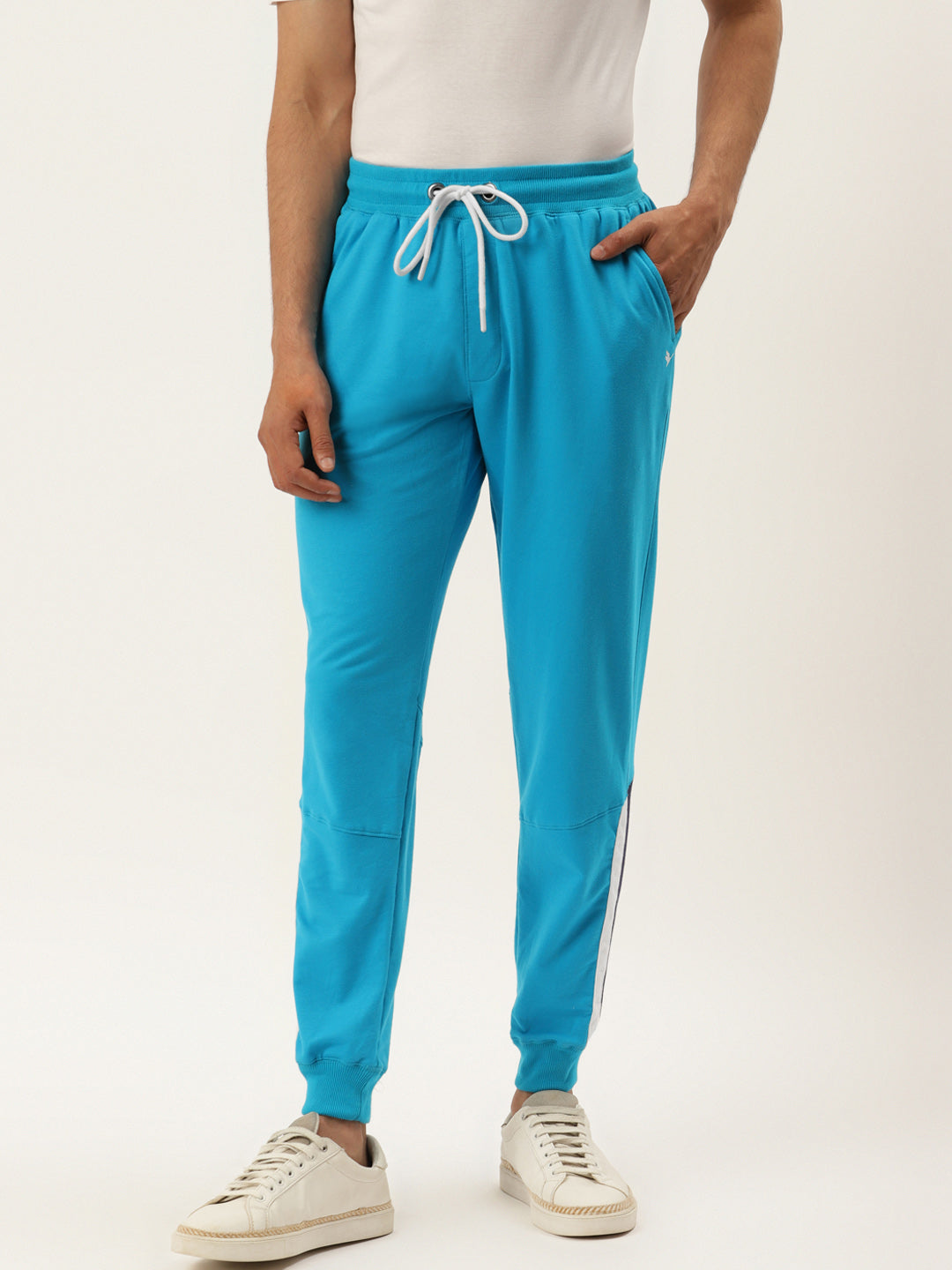 Mens Cotton Rich Lycra With Contrast Panel Printed Track Pants