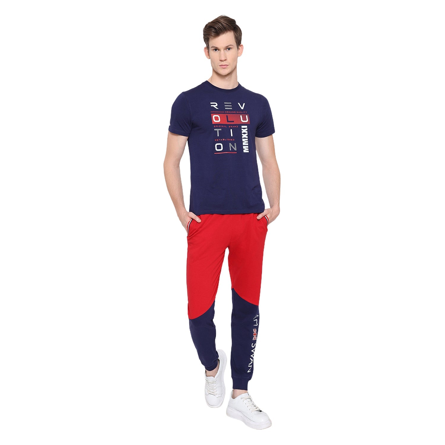 Mens Premium Cotton Colourblocked Printed Track Pants