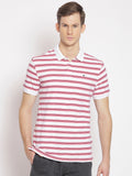 Men'S Pink Striped Half Sleeve Polo