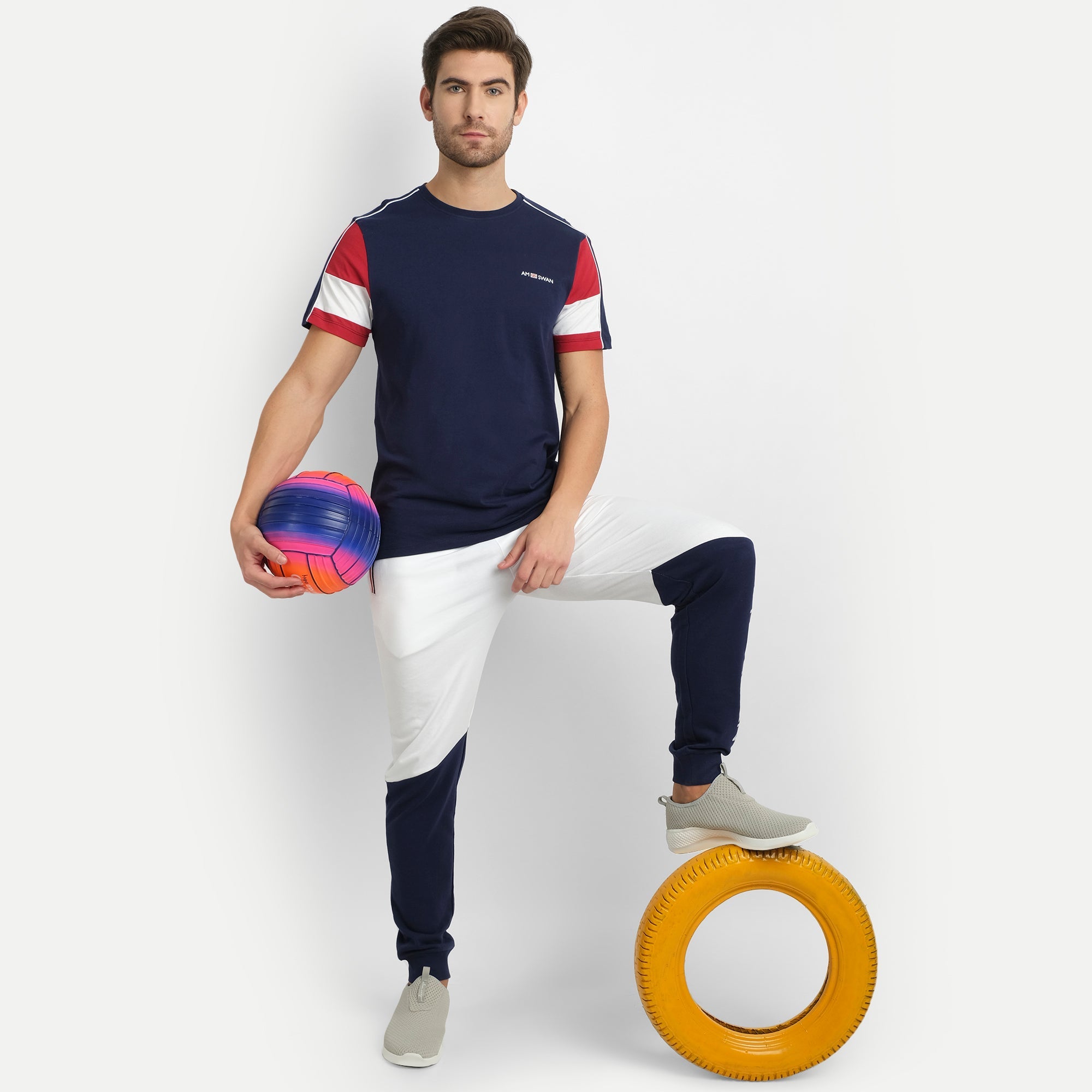 MENS PREMIUM COTTON COLOURBLOCK PRINTED HALF SLEEVE CREW NECK T-SHIRTS