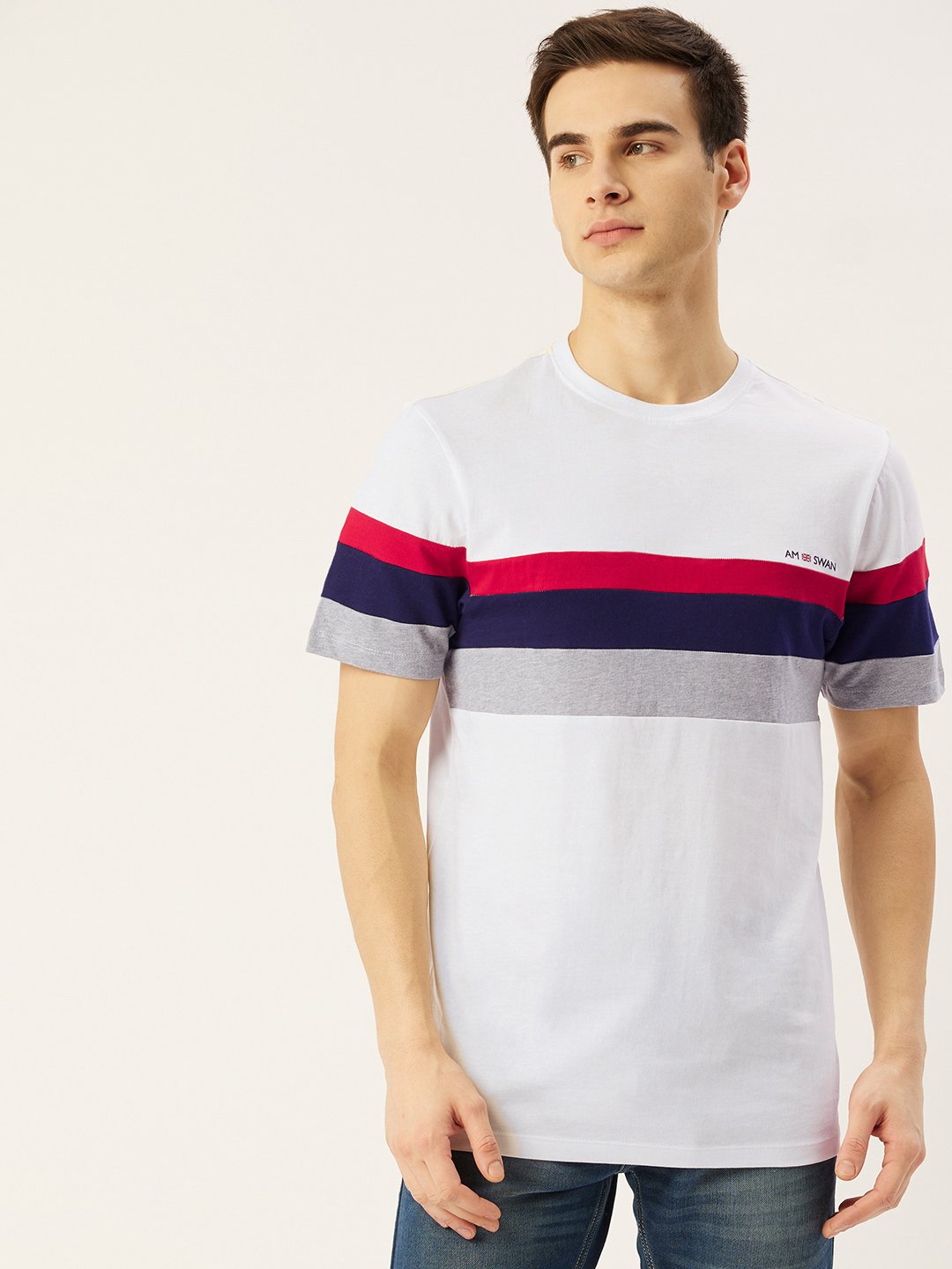 Mens Premium Cotton Colourblock Printed Half Sleeve Crew Neck T-Shirts