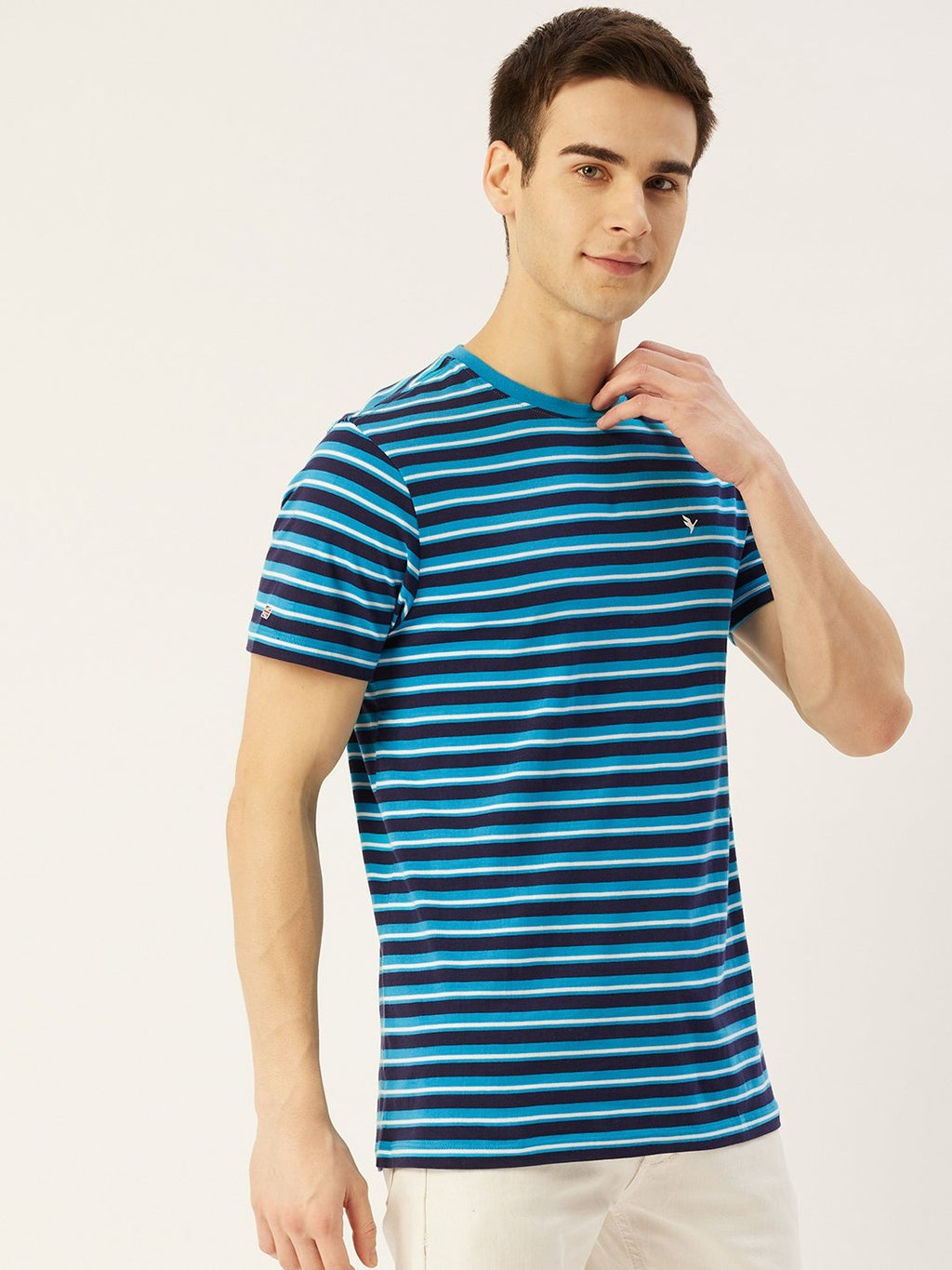 Mens Premium Cotton Striped Half Sleeve Crew Neck T-Shirts