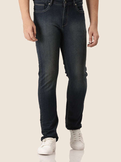 Amswan Premium Men'S Blue Dirty Wash Classic Fit Jeans