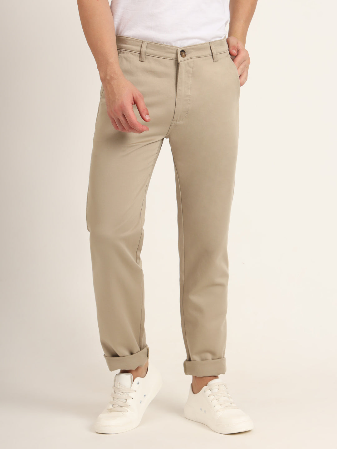 Premium Cotton Stretch Spanish Grey Solid Men'S Regular Fit Trouser