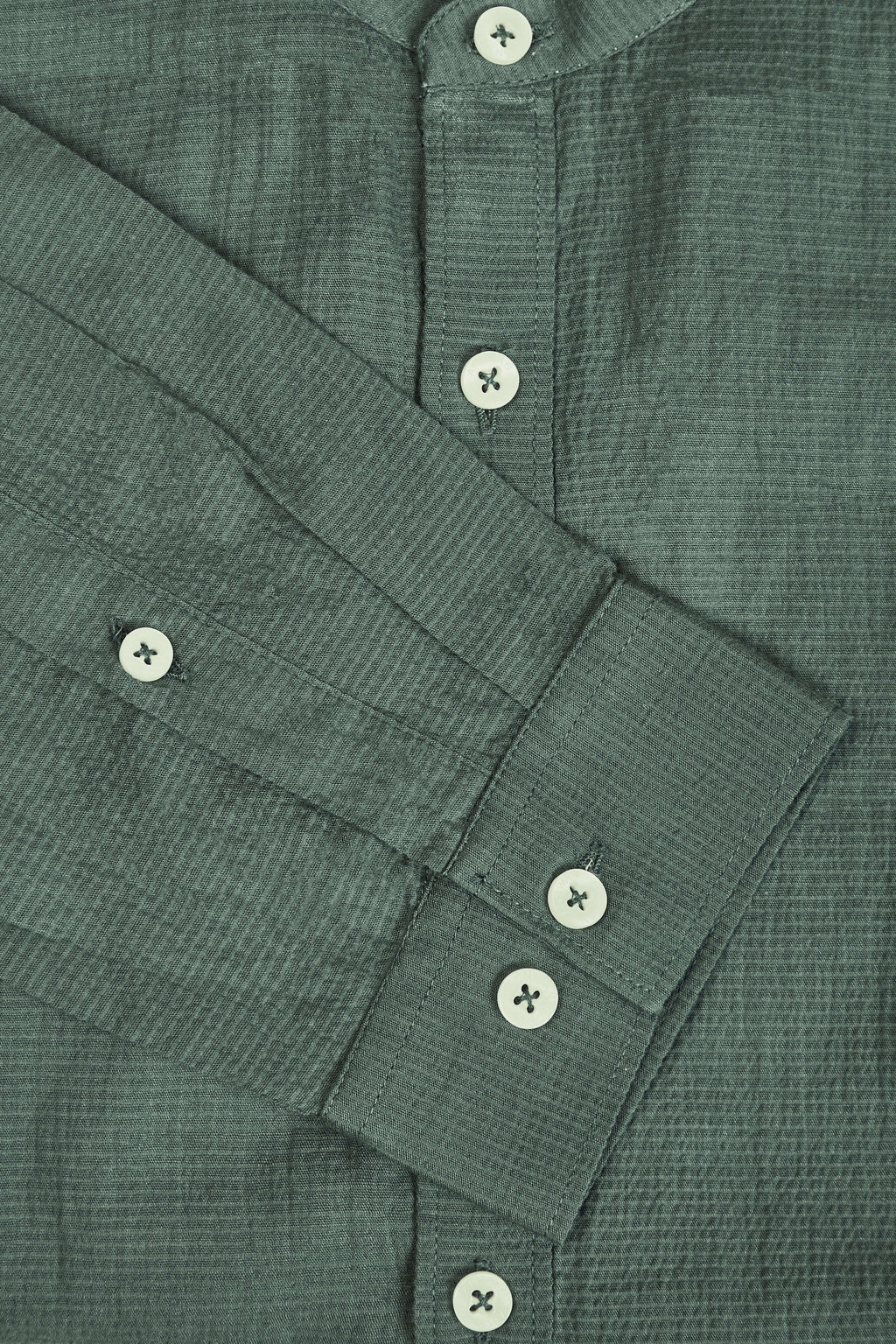 Amswan Premium Men'S Green Crinkle Cotton Shirt - Mandarin Collar, Long Sleeves