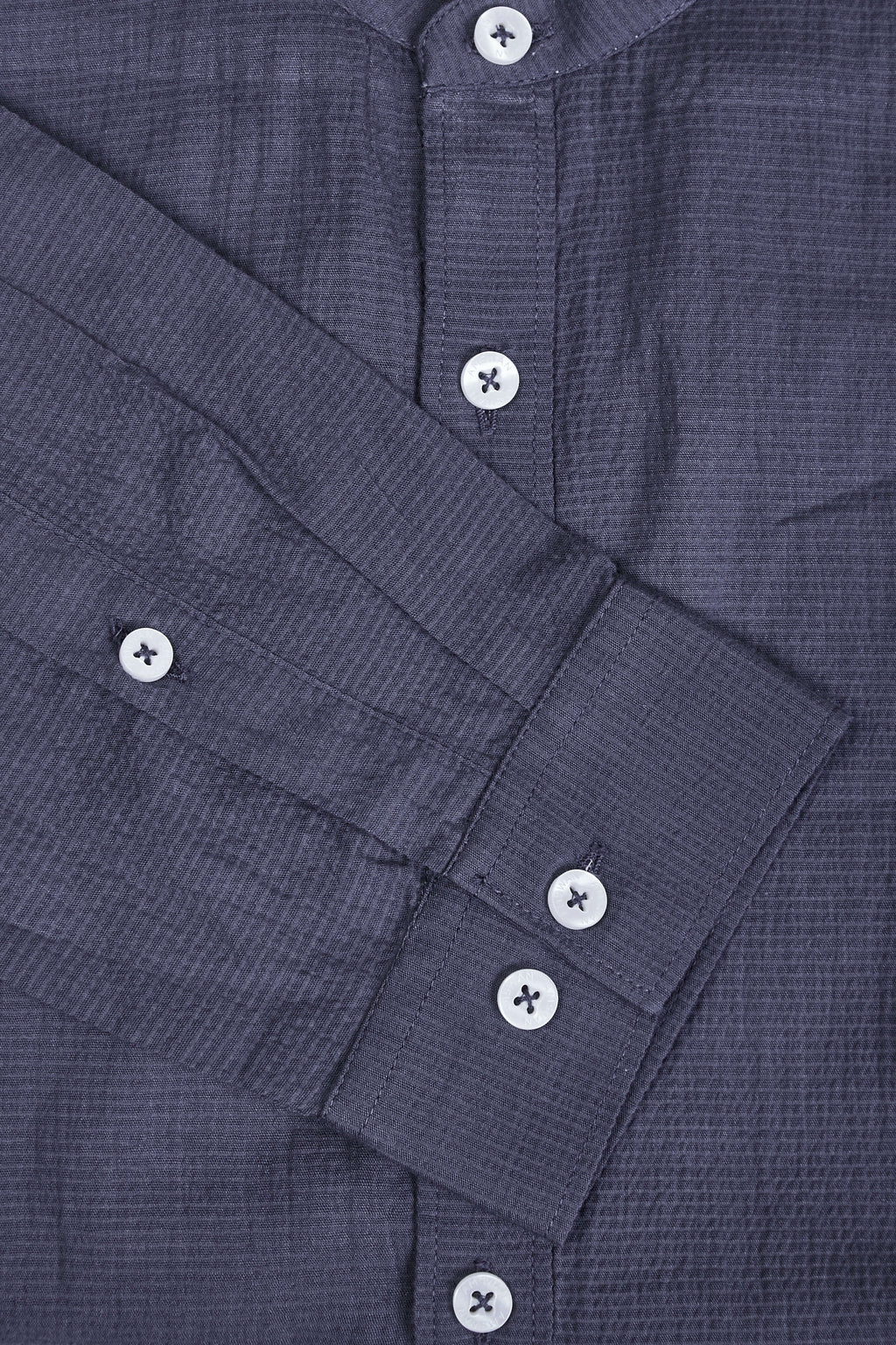 Amswan Premium Men'S Blue Crinkle Cotton Shirt - Mandarin Collar, Long Sleeves