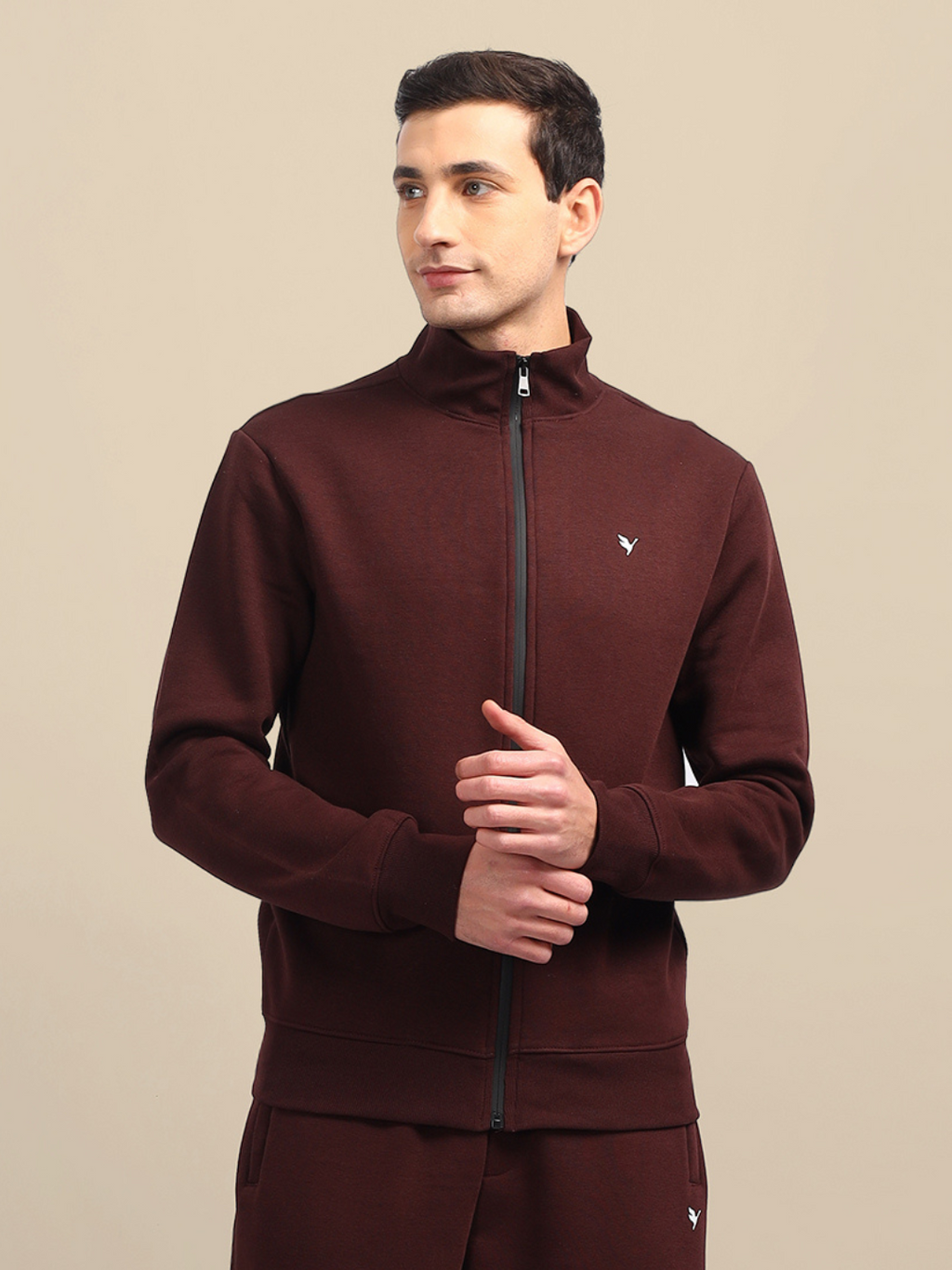 Amswan Men'S Brown Stylish And Comfortable Full Zipper Sweatshirts