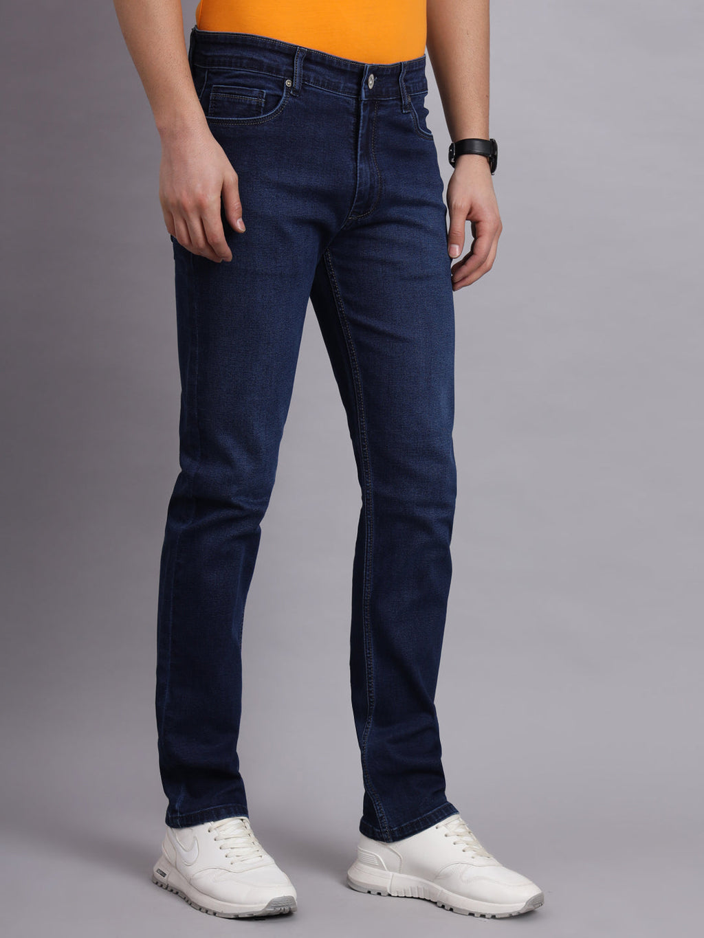 Premium Men'S Dark Navy Jeans Straight Fit With Stretch Comfort